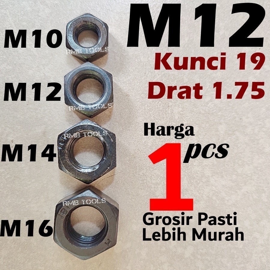 M12 HEX เกรดเหล็กสีดํา 8.8 KEY 19 PITCH 1.75 M12 MASSAL