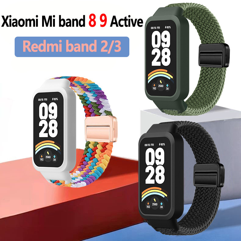 กรณี + สายคล้องคอสําหรับ Xiaomi Smart Mi band 9 8 อุปกรณ์เสริมที่ใช้งานกีฬาแม่เหล็ก Nyon สร้อยข้อมือสําหรับ Redmi band 3 2
