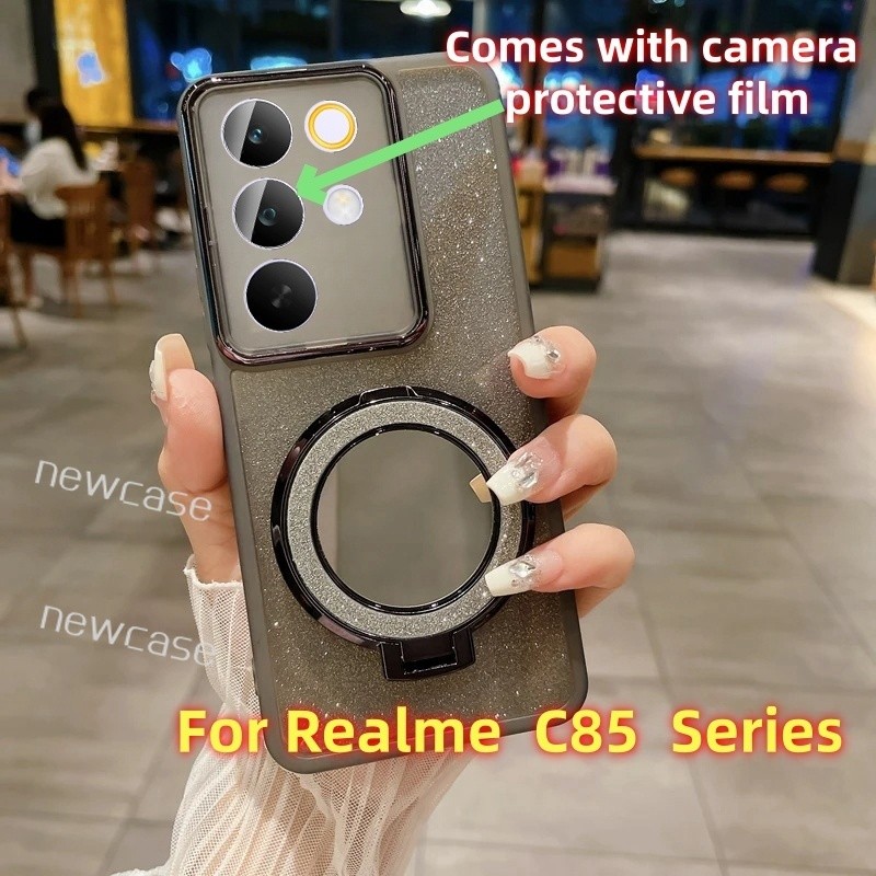 นุ่มสําหรับRealme C85 C75 Pro X 2025 Real Me C 85 C85Pro C75X 85ProปลอกGradientพร้อมกระจกขาตั้งที่วา