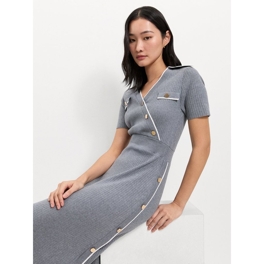 [Pomelo] ชุดเดรสผ่าข้างติดกระดุม / Button Up Side Slit Dress — صورة 6