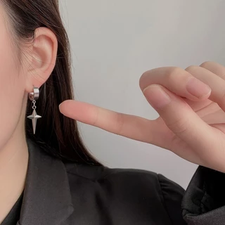 1ชิ้นพังก์สแตนเลสข้ามดาวจี้หูคลิปไม่เจาะต่างหูสําหรับผู้หญิงฮิพฮอพแฟชั่นไม่มีรูหูผู้ชายเครื่องประดับ