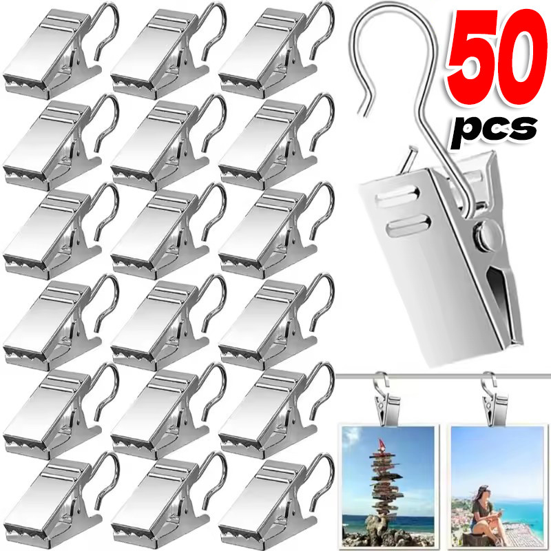 10/30/50 ชิ้นหน้าต่างผ้าม่านคลิปตะขอ - Silver Storage แขวน Clamps Home Organizer