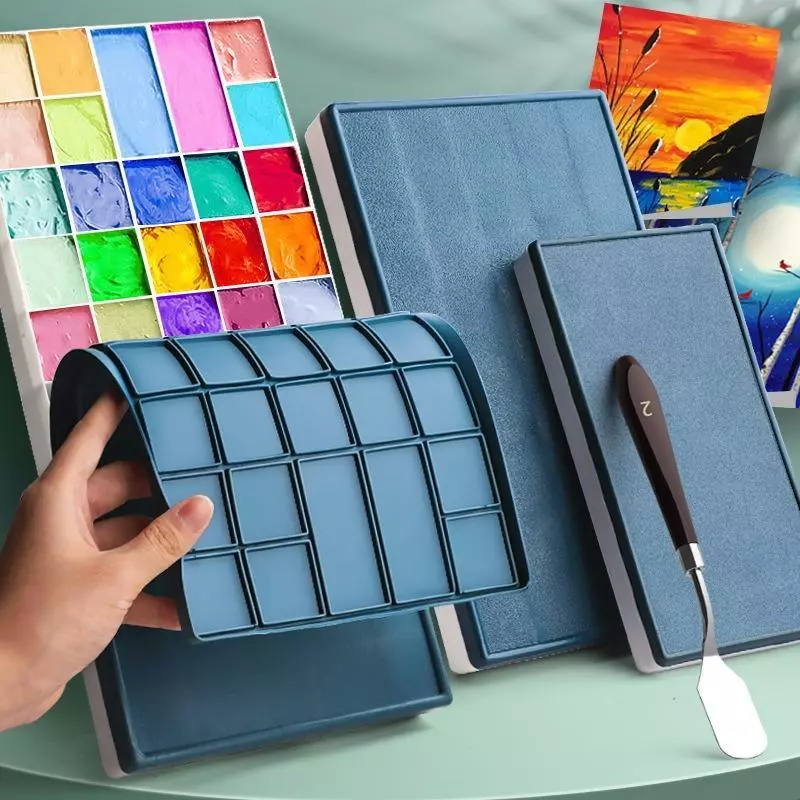 จานสีพร้อมฝายางฝาซิลิโคน24ช่องสําหรับสีอะคริลิคน้ํามันโปสเตอร์สี