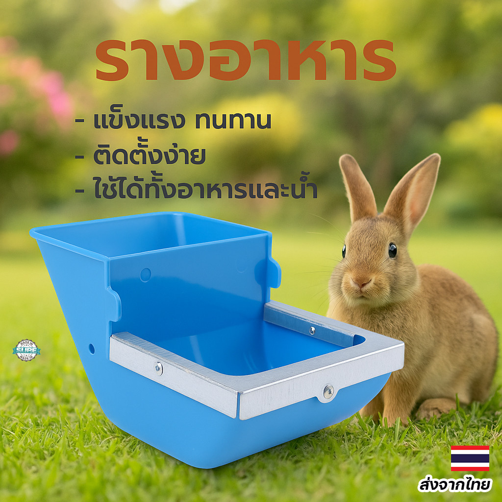 ถาดอาหารกระต่ายติดกรง กล่องให้อาหารพลาสติก แข็งแรง กันหก มีที่ป้องกันการหยิบจับ