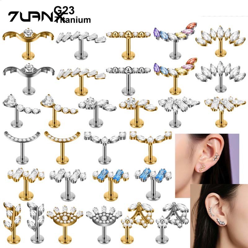 titanium zirconia hypoallergenic lip stud สำหรับเจาะ Helix และ lobe ขนาด 16 Gauge