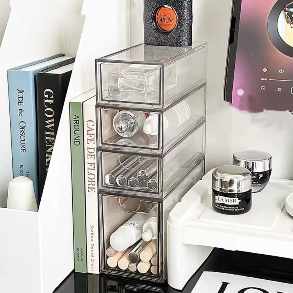 SMILO ลิ้นชักเล็ก กล่องใส่ของ ที่จัดโต๊ะ หลายขนาดประกอบ สีใส วางซ้อนกันได้ ประหยัดพื้นที่ - รูปที่ 3