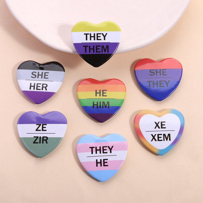 LGBTQ Flag Theme Heart Badge | Identity Marker Pin | เข็มกลัดสำหรับเสื้อและกระเป๋าเป้