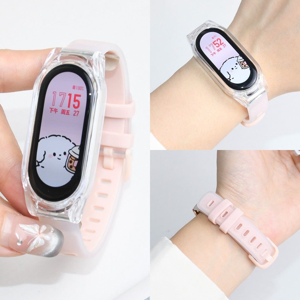 สายรัดซิลิโคนสําหรับ For Xiaomi Mi band 10 9 8 แฟชั่นสําหรับ for Mi band 7 6 5 4 3 โปร่งแสง Two-tone สร้อยข้อมือสายรัดข้อมือ