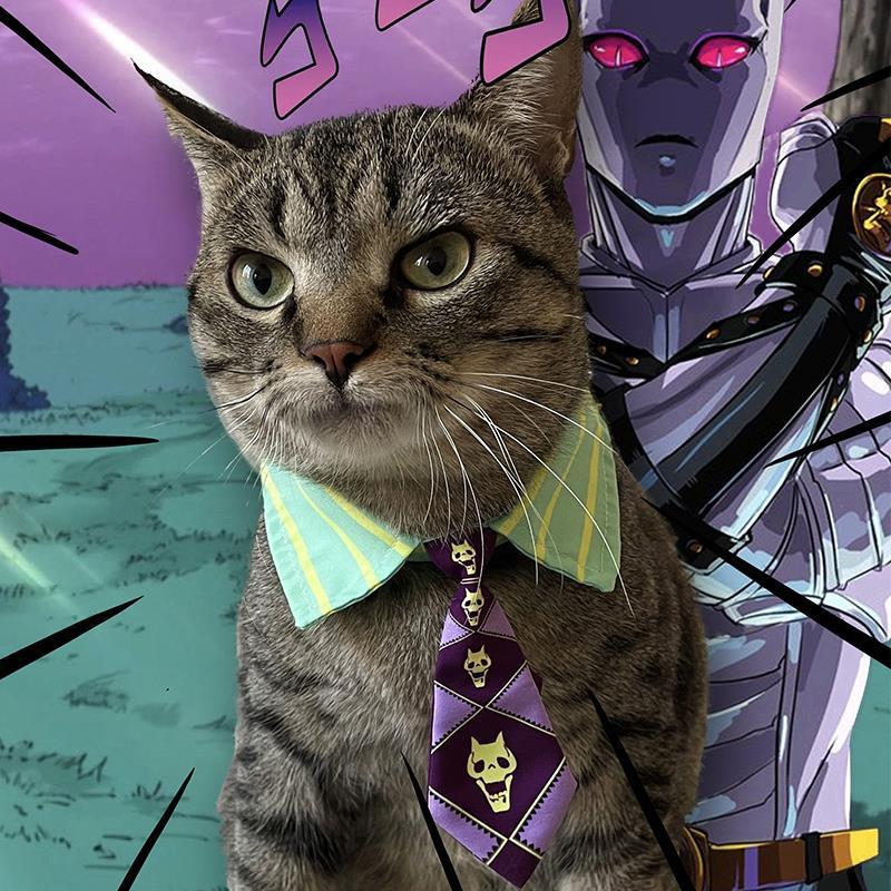 Kira Yoshikage Cat Tie JOJO Bizarre Adventure Pet Collar Puppy Bow Tie cos อุปกรณ์ตกแต่งภาพ