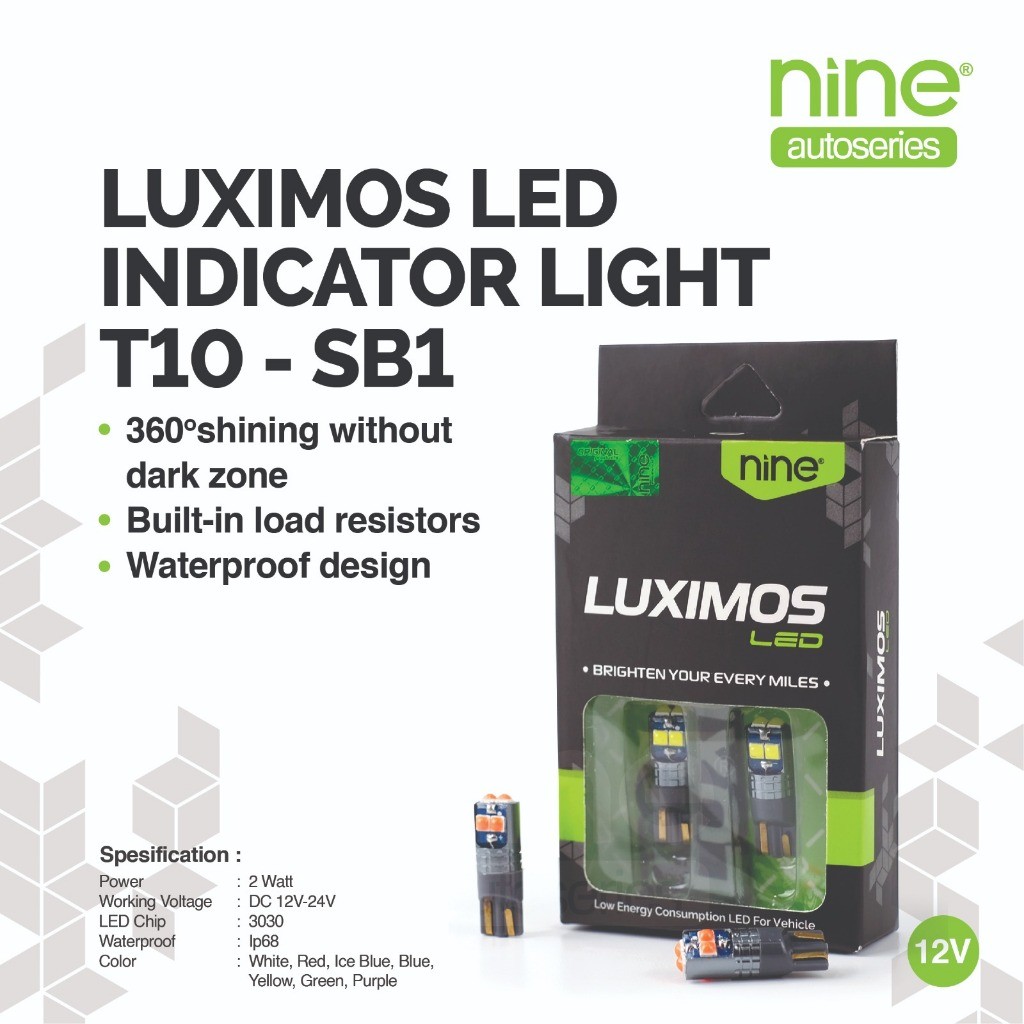 LUXIMOS แผ่นกระจกมองหลังรถยนต์ Series 2W T10 6 Points Super Bright SB1 - NINE OPTIMUS