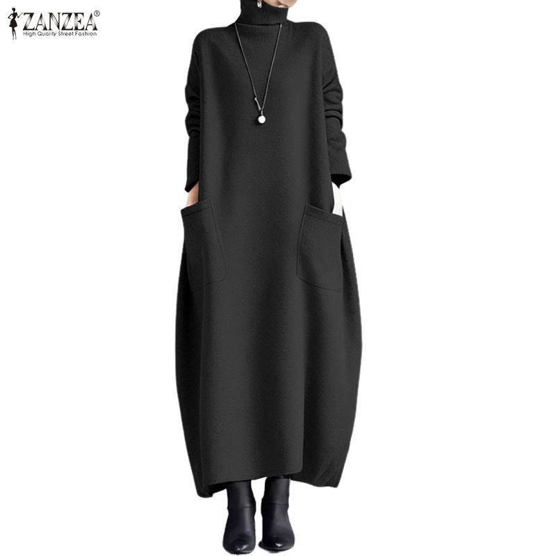 สเวตเตอร์เดรสทรงหลวมแบบเอี้ยม สไตล์เกาหลีสำหรับผู้หญิง