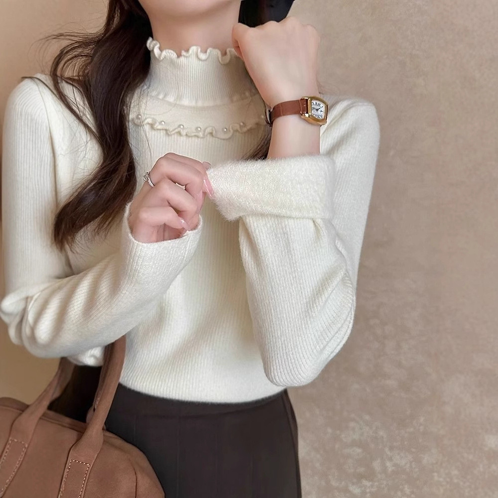 ซับในขนแกะหนานุ่มสำหรับเสื้อผู้หญิง ออกแบบใหม่สำหรับฤดูใบไม้ร่วงและฤดูหนาว พร้อมลายหินอ่อนและขอบลูกปัด สไตล์แอปริคอท