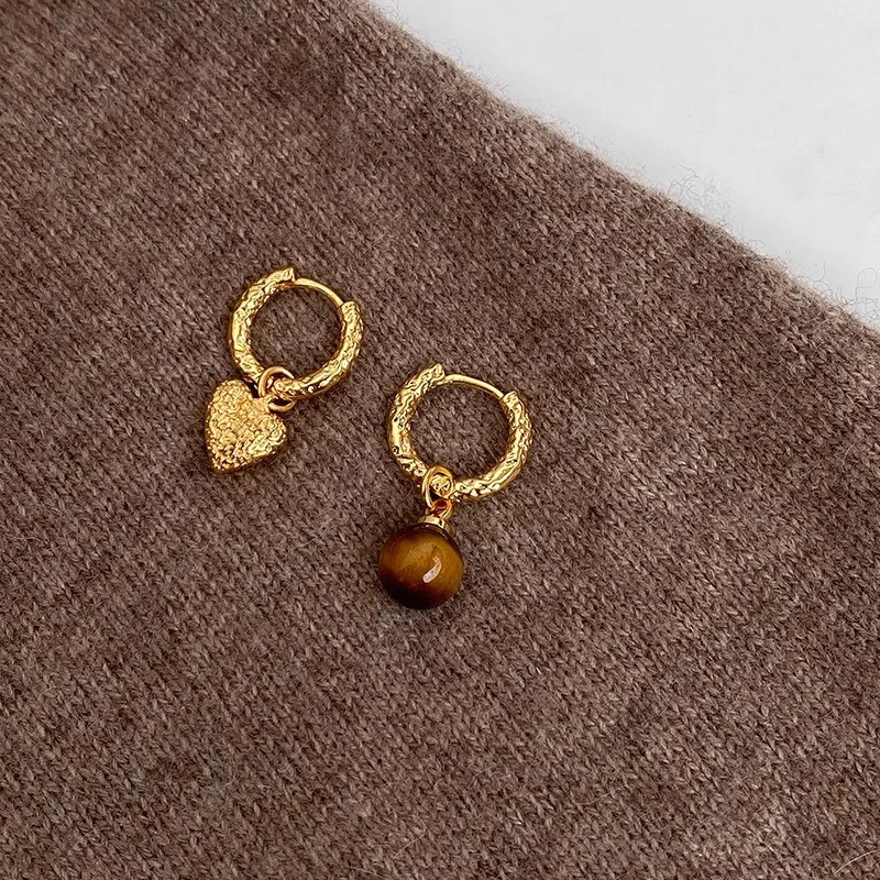 Merad Tiger Eye Stone หัวใจไม่สมมาตรต่างหูอารมณ์แฟชั่นต่างหูหญิง