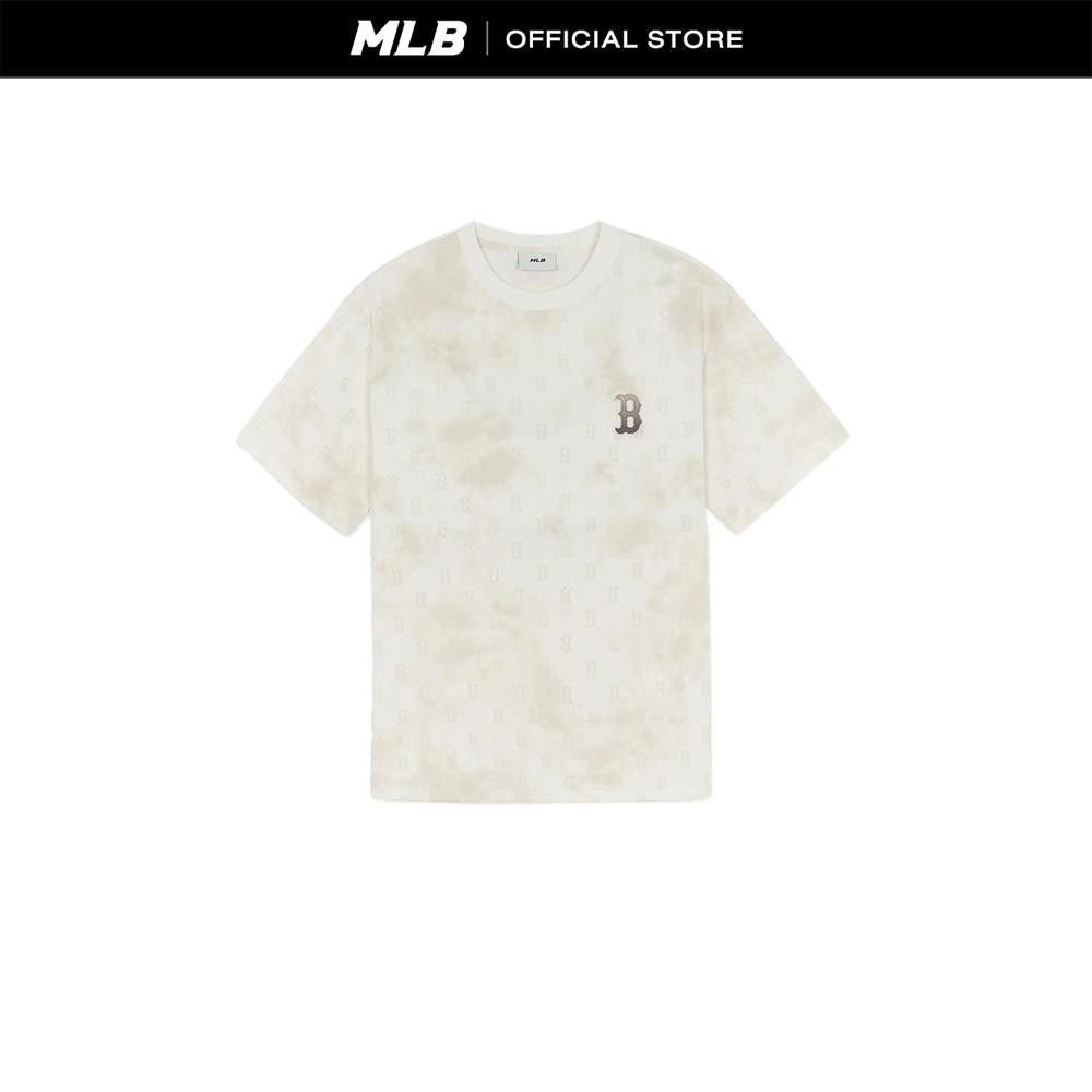 MLB เสื้อยืด ยูนิเซ็กส์ Monogram Tie-Dyeing Print Over Fit T-Shirts รุ่น 3ATSM1054 43SAL สีเบจอ่อนอมเหลือง