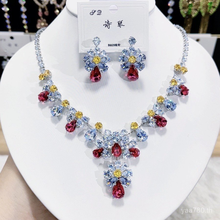 สร้อยคอ Heavy Industry Zircon และต่างหู Sunflower ชุดเครื่องประดับคลาสสิกหรูหรา I083