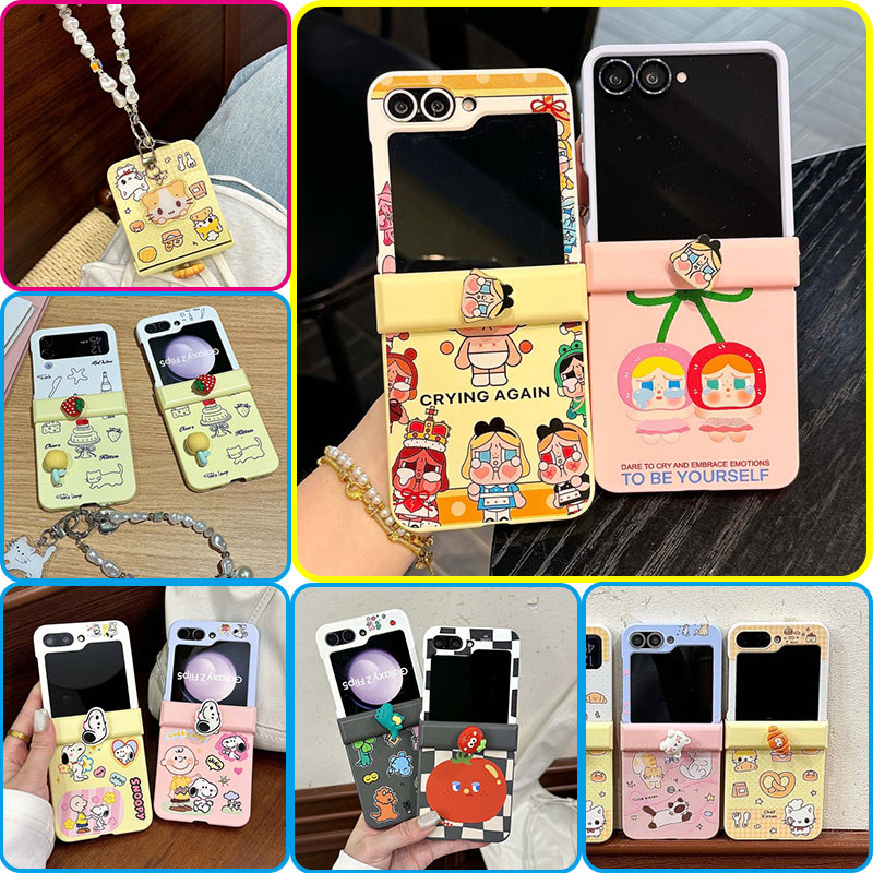 น่ารักเชอร์รี่ตลกหมุน Cry สาวเคสโทรศัพท์สําหรับ Samsung Galaxy Z Flip 7 Flip 7FE Z Flip 6 Z Flip 5 Z
