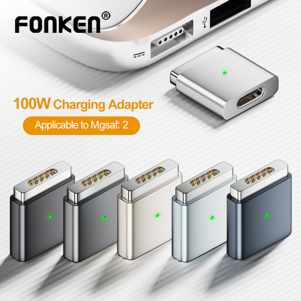 Fonken 100W Type-C หญิงถึง Magsfe 2 ชายอะแดปเตอร์ชาร์จแม่เหล็ก Converter T-Tip สําหรับ (Mac) Book Pro/Air