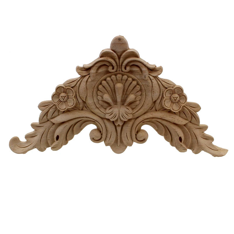 VZLX Vintage Floral Carved Corner Wall Door Cabinet Furniture Decorative Figurines Wood Appliques Ho
