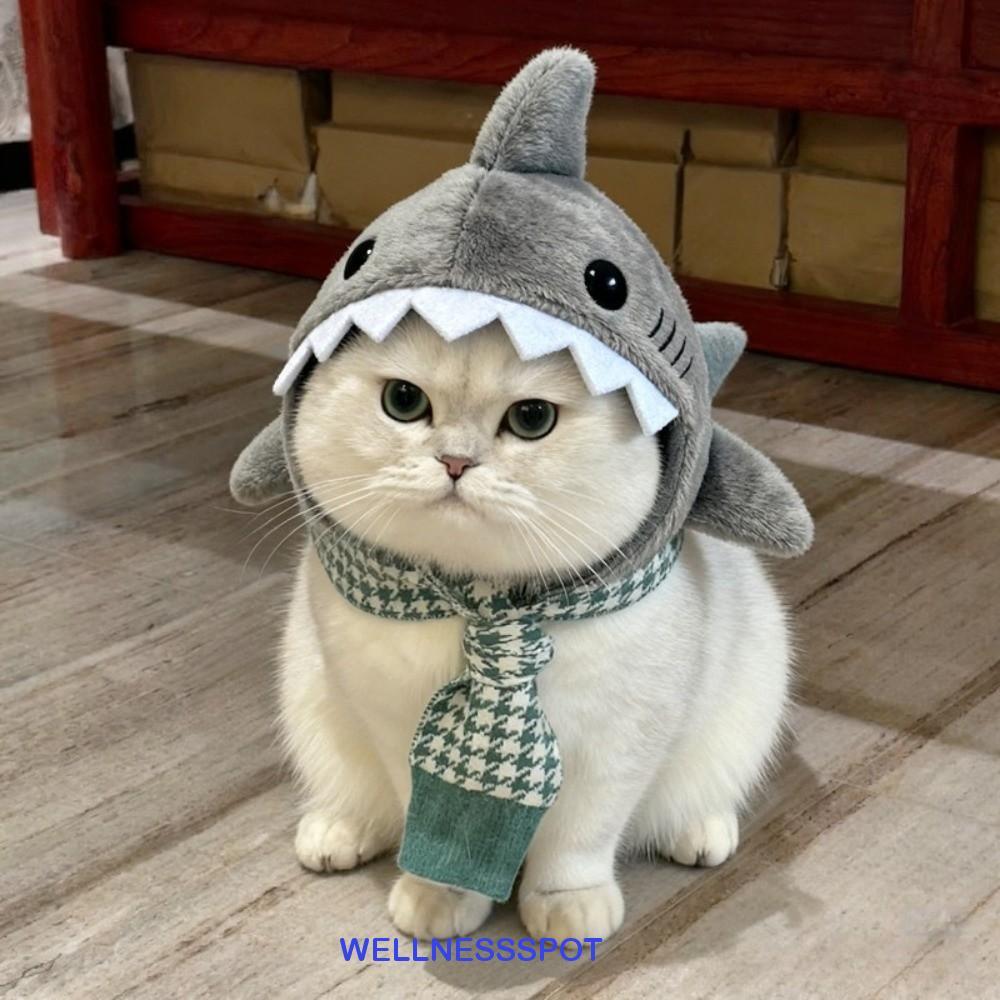 WELLNESSSPOT Cat Shark Headdress,ปรับการ์ตูนแมวตกแต่งหมวก,ชุดลูกแมว Warm Plush น่ารักนุ่มสัตว์เลี้ยงคอสเพลย์ Headwear คอสเพลย์ Party