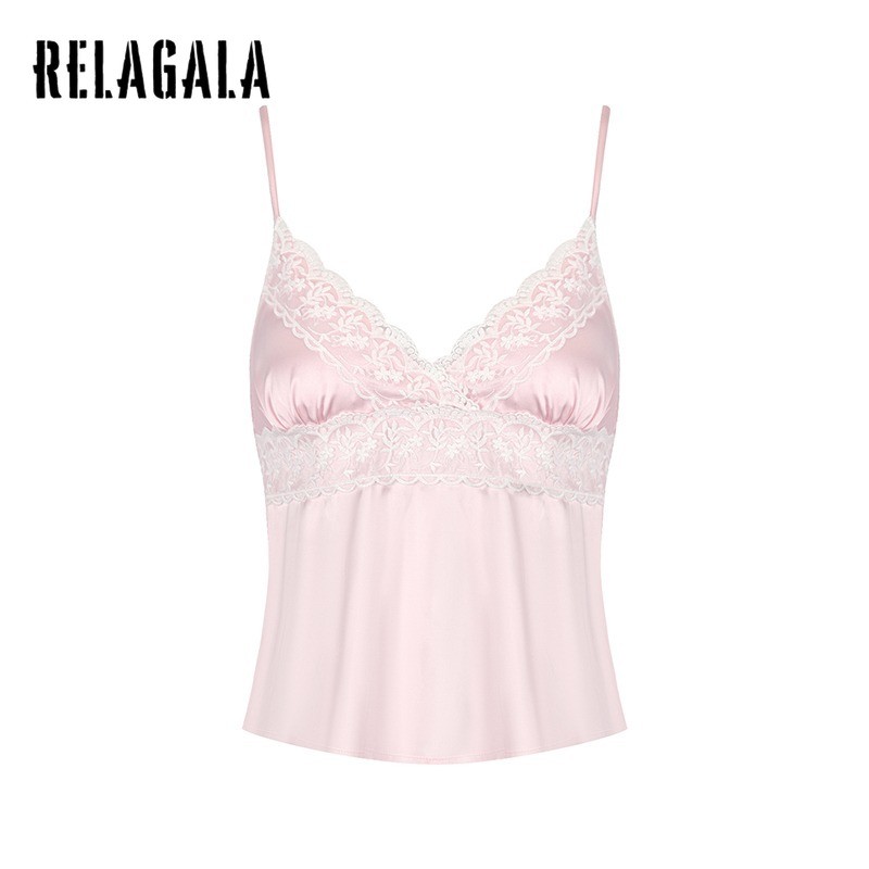 RELAGALA เสื้อชั้นในสตรี ดีไซน์เซ็กซี่ ลายลูกไม้ V-neck แบบพื้นฐานและแฟชั่น