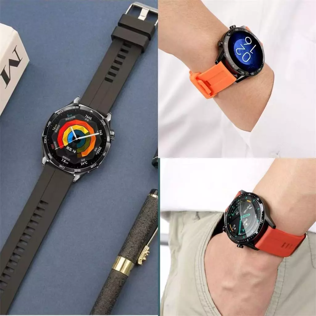 สายนาฬิกาHuawei GT1 GT2 GT3 GT4 gt2e gt5 gt6 gt4pro gt5pro gt6proแบบชิลิโคนล็อคเงิน