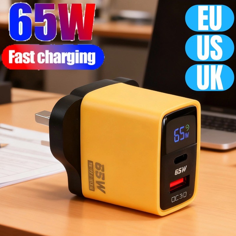 Antidrop Dual Port Fast Chargers สําหรับ IPhone - เครื่องชาร์จจอแสดงผลดิจิตอล 65W คุณภาพสูงสําหรับ Android - QC3.0 Type C หัวชาร์จ
