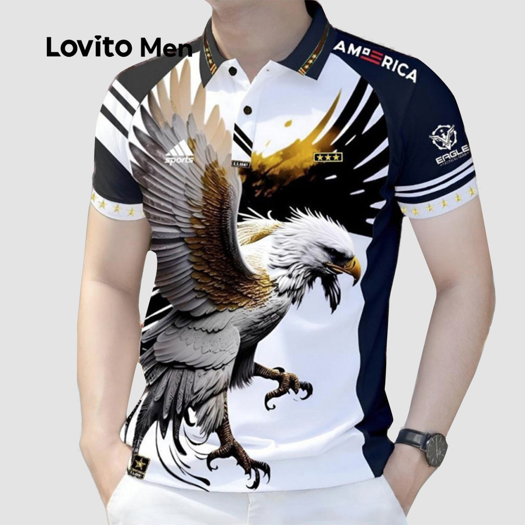 Lovito เสื้อโปโลแฟชั่นผู้ชาย สไตล์สบาย ๆ สำหรับฤดูใบไม้ผลิ/ฤดูร้อน LNE114125