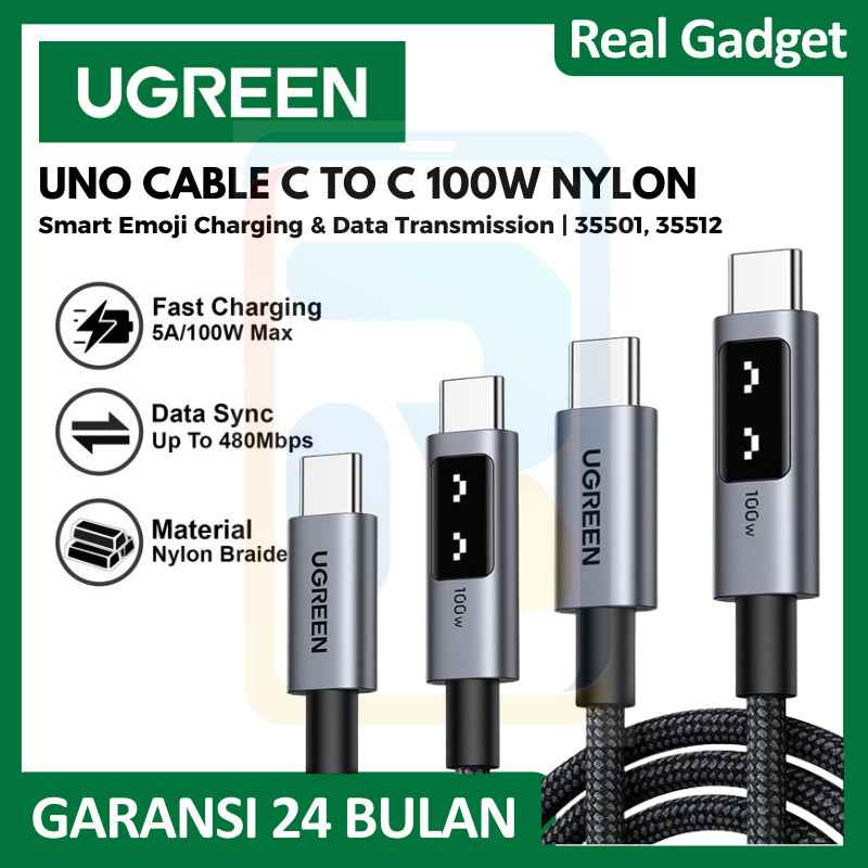 UGREEN Data Cable C to C PD UNO Fast Charging 3A 5A 60-100W 50CM 1M 2M