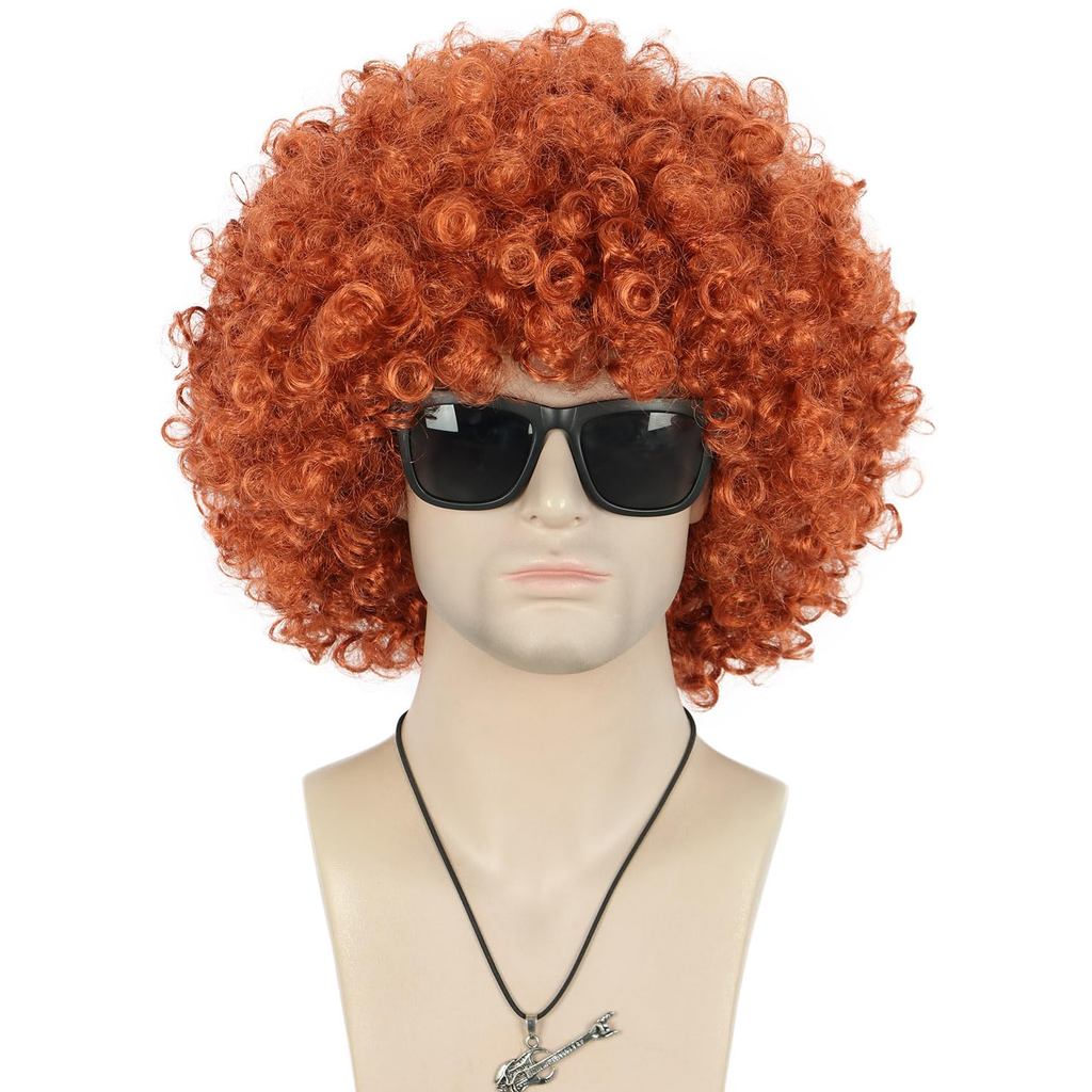 VGbeaty Adult Unisex 60s 70s 80s Short Orange Curly Afro Synthetic Disco Rocker Hippies Hair Califor