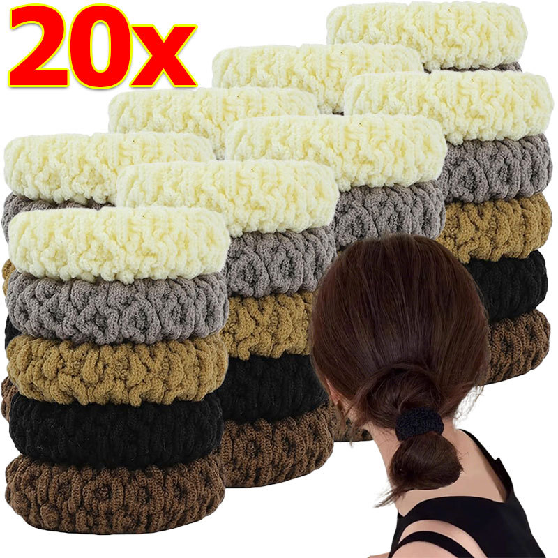 ยางรัดผมแบบหนาสีพื้น / เชือกรัดผมแบบไร้รอยต่อ ยืดหยุ่นสูง / ยางรัดผมหางม้าสำหรับผู้หญิงที่ทนทาน 5/10/20 ชิ้น