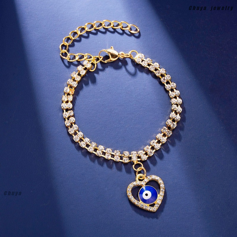 [ลดล้างสต๊อกขายส่ง] ไซปาล์มบลูอายสองชั้นเต็มเจาะ พลอยเทียม โลหะผสมปรับสร้อยข้อมือสวมใส่ทุกวันของขวัญวันที่สําหรับผู้หญิง