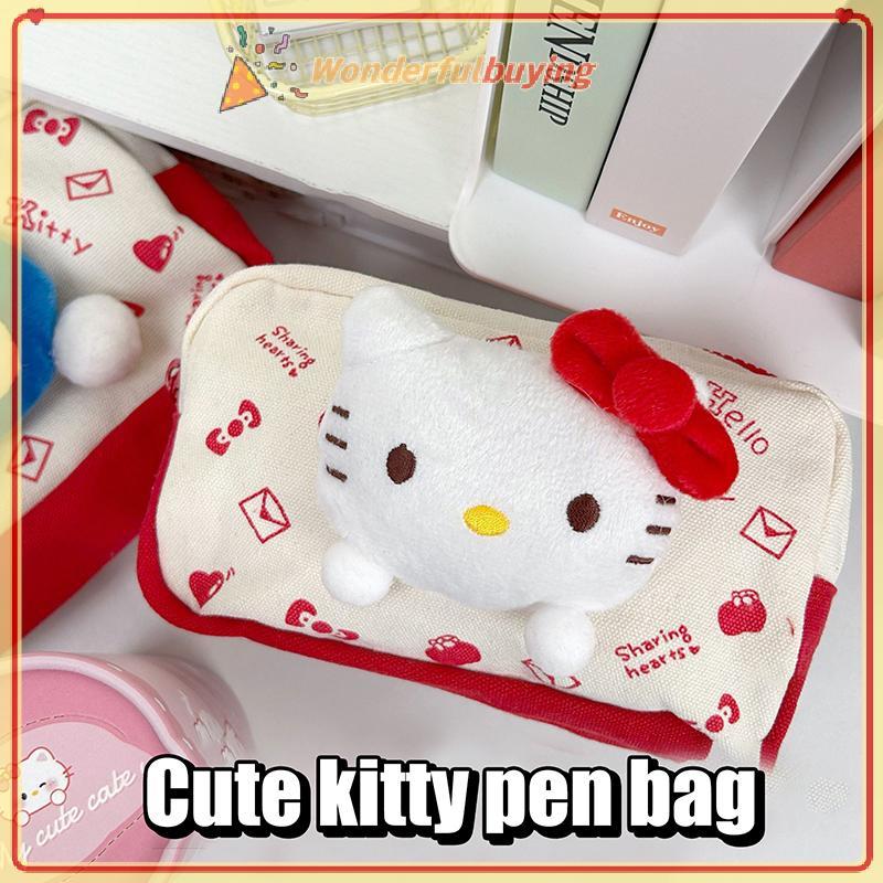 WBTH ใหม่ Sanrio Hello Kitty กระเป๋าดินสอตุ๊กตาปากกาน่ารัก Kt แมวกระเป๋าเครื่องสําอางสาวนักเรียนอุปกรณ์เครื่องเขียนของขวัญ Vary