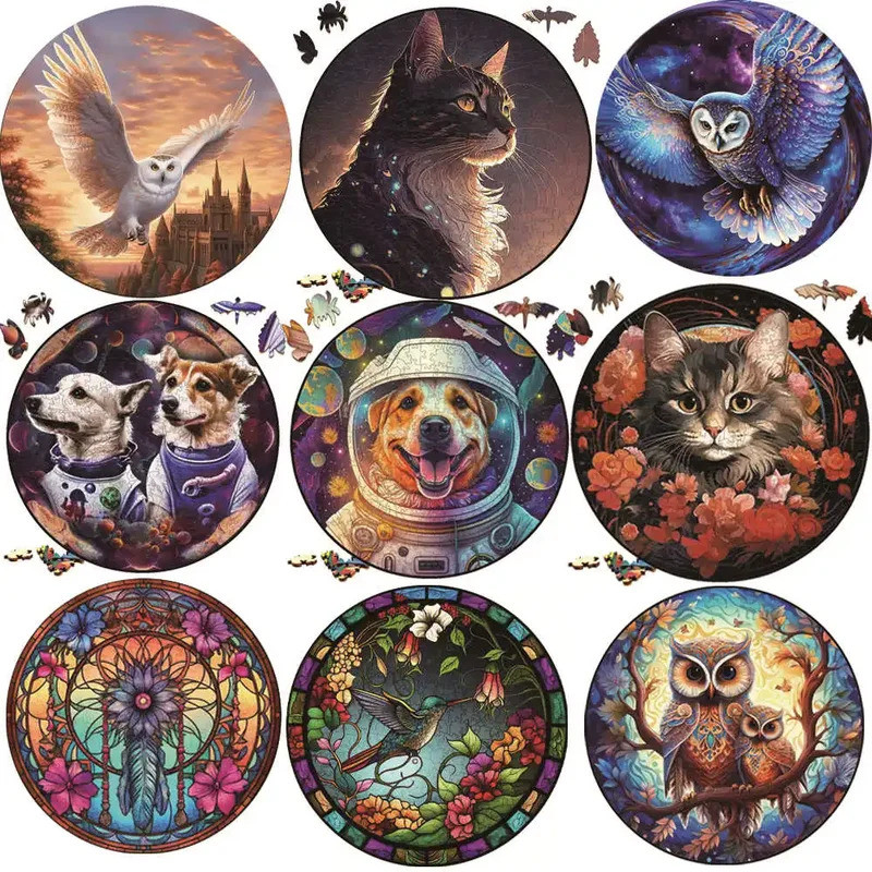 Color Cat Wooden Animal Puzzles A3 A5 Size Wood Jigsaw Puzzle for Adults Kids Educational Games DIY 
