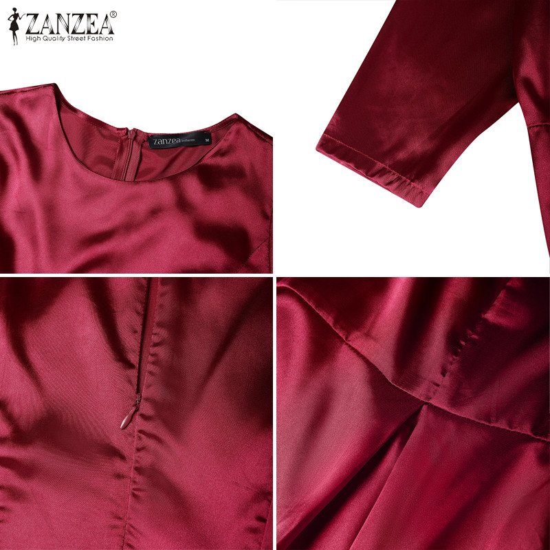 ZANZEA กระโปรงเชิ๊ตสไตล์เกาหลี คอสูง 3/4 มีกระเป๋า .material satin ราคา ถูกที่สุด ดีลบีเคเค แกลเลอรีภาพที่ 9