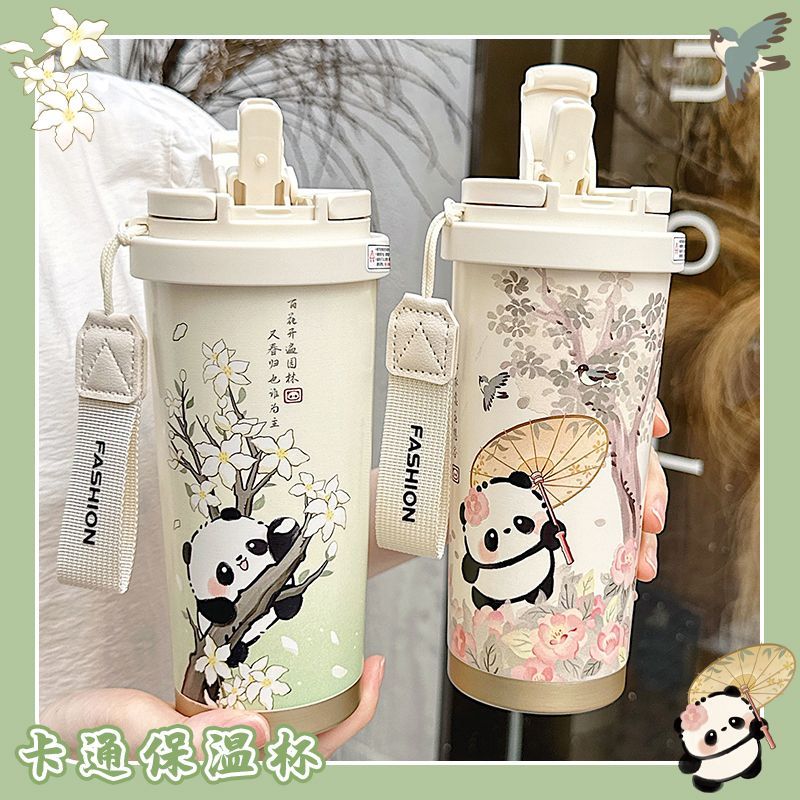 2025 สินค้าใหม่ แมกโนเลีย หมีแพนด้า กระติกน้ําร้อน ถ้วย หญิง ถ้วยน้ํามูลค่าสูง ความจุขนาดใหญ่ 316 เซรามิค ซับ ถ้วยฟาง ดื่มคู่20251101