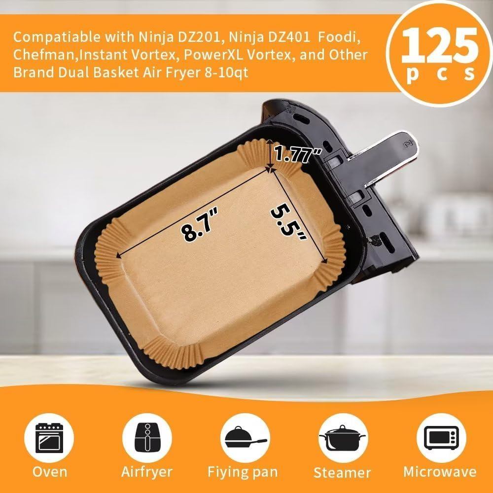 Air Fryer Liners Disposable for Ninja Airfryer: 125pcs 8.7x5.5" Rectangle Parchment Paper for Air Fr