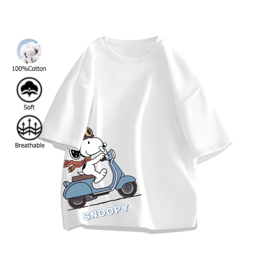 เสื้อ Snoopy แขนสั้น คอกลม ผ้าฝ้ายแท้ ตัดเย็บดี ระบายอากาศได้ เรียบง่าย