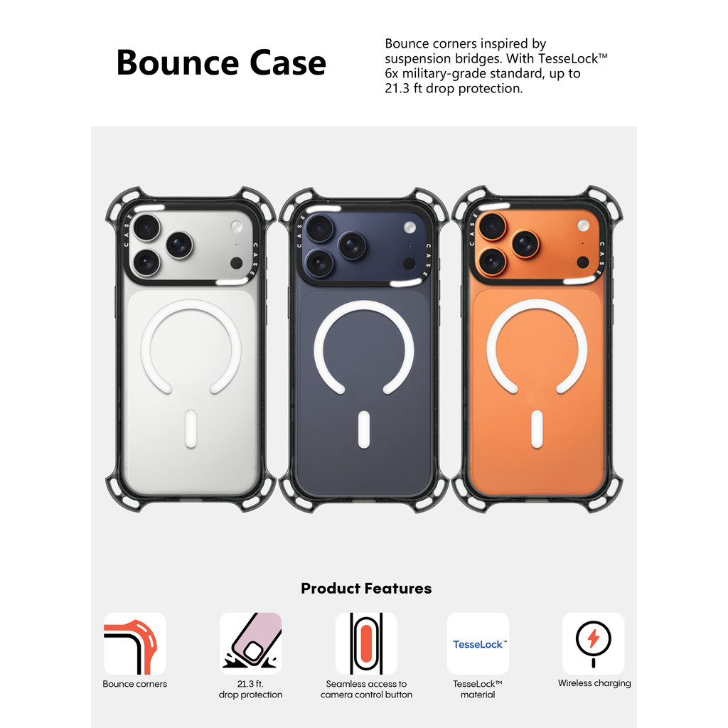 CASECASE X Bounce Case แม่เหล็กดูด Hard อะคริลิคด้านหลังสําหรับ Apple IPhone 14/15/16/17 Pro Max พร้อมบรรจุภัณฑ์พรีเมี่ยม