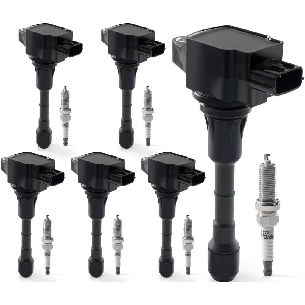 ชุด 6 Ignition Coil Pack & Iridium Spark Plugs ใช้งานร่วมกับ 2007-2020 Nissan Altima Maxima Murano P