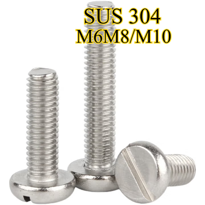 304 สแตนเลส one-slot สกรูหัวทรงกระบอก GB65 สกรู slotted หัวกลม bolt M6M8/M10【BQ-MB】