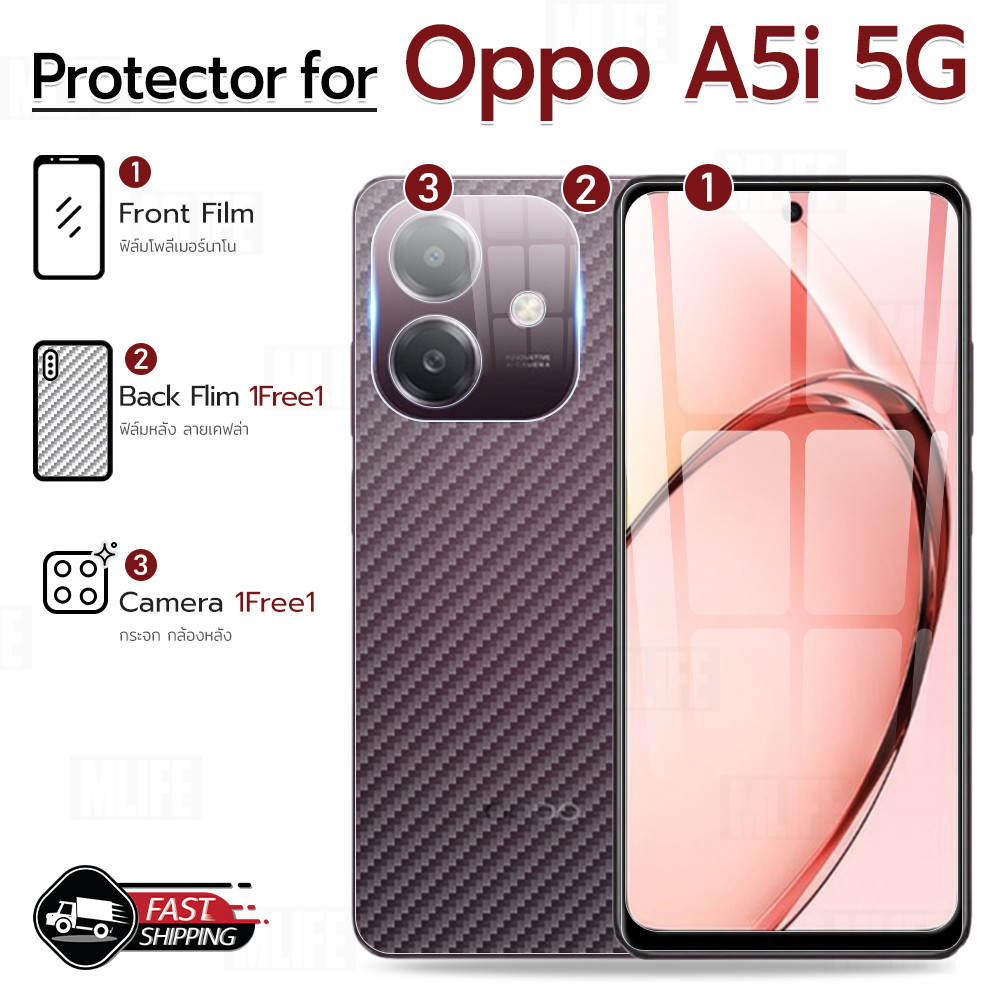 MLIFE - ฟิล์มกระจก For Oppo A5i 5G กระจก 9D กระจกกันรอย กันมอง กระจกกล้อง ฟิล์มหลัง ฟิล์มไฮโดเจล - S