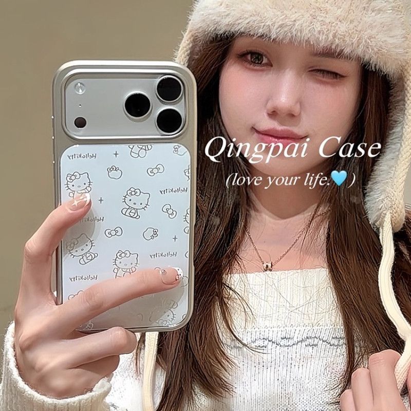 Huiwanju สีขาวสายโบว์แมวสําหรับ iPhone17promax เคสโทรศัพท์มือถือ ip16pro/15/14/13 กรอบชุบ