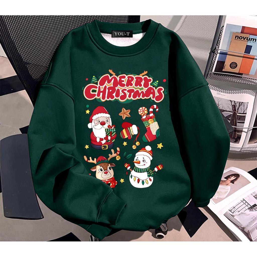 ChillTee🎅🎄เสื้อกันหนาวแขนยาว คอกลม ทรงหลวม พิมพ์ลายตัวอักษร ลาย "4188Merry Christmas01" สไตล์เกาหลี 