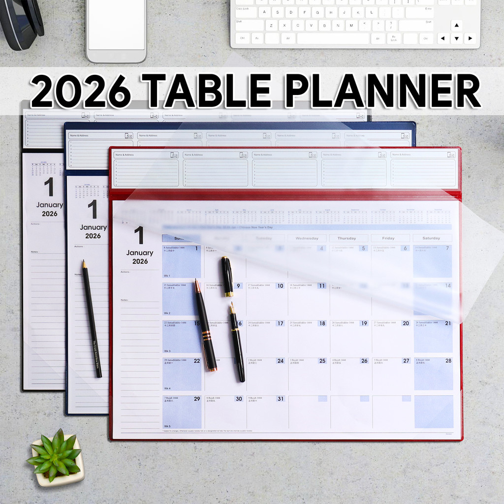 VCR 2026 ตารางปฏิทิน Planner A2 ขนาด PVC ปก Desktop Planner 12 แผ่น 52.5x43 ซม.Kalendar Meja