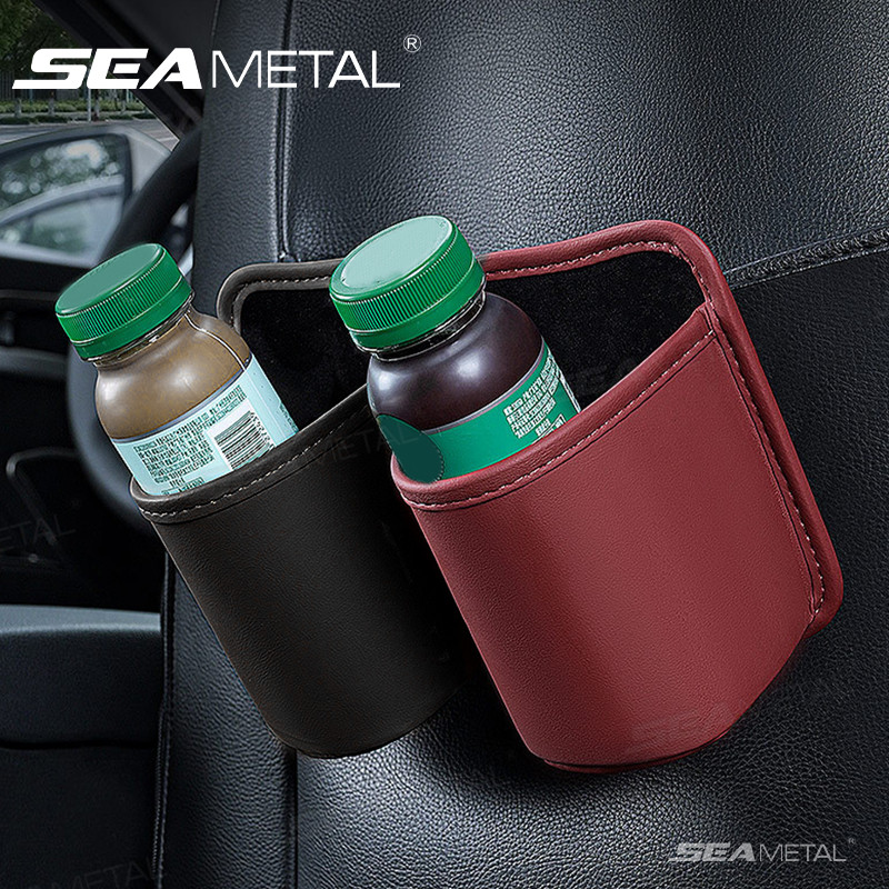 SEAMETAL ที่วางแก้วในรถยนต์ ถังขยะ ชั้นวางเครื่องดื่มในรถยนต์หนัง ตะขอ แบบพกพาขาตั้งถ้วยสากลยานยนต์