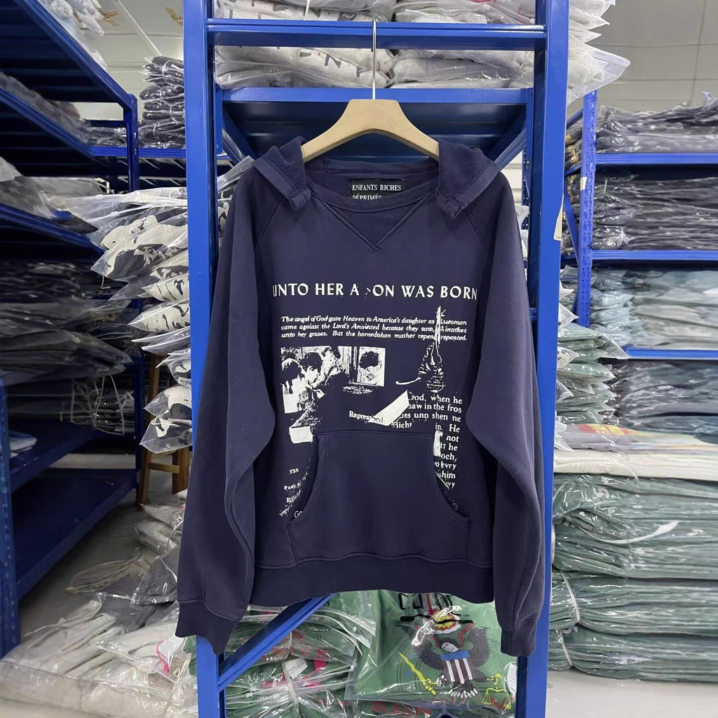 ERD Melancholy Rich Second Generation Letter Slogan Washed Vintage Hoodie High Street Loose Casual S