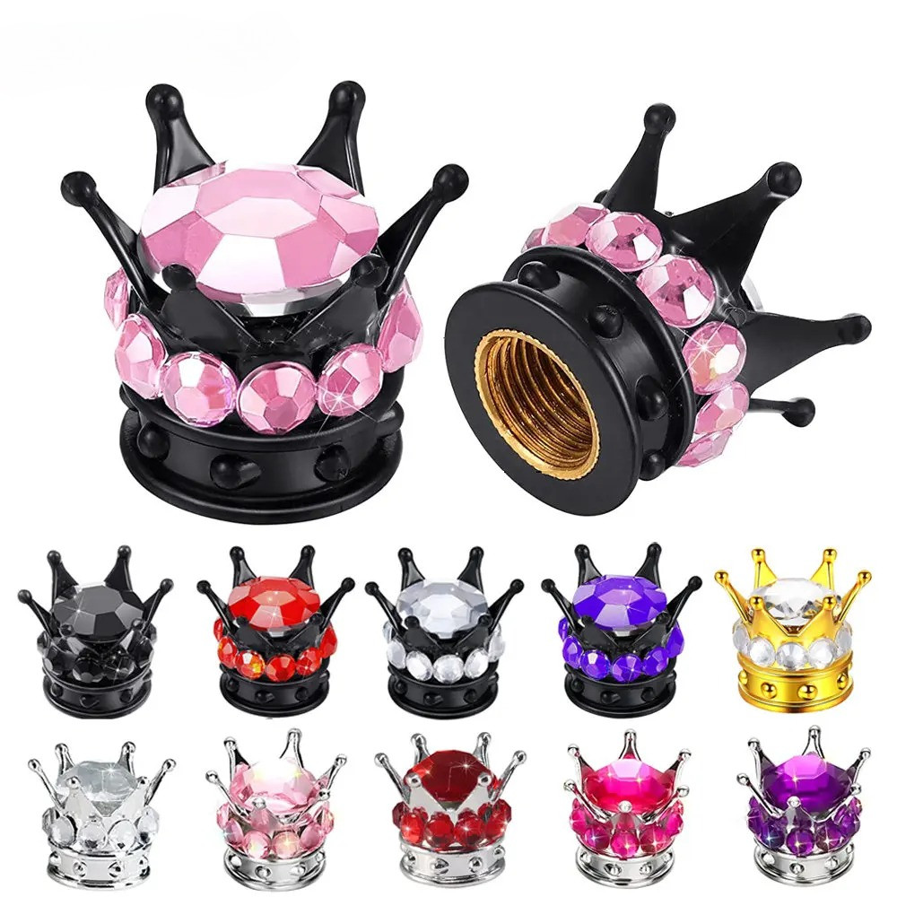 4 ชิ้น/เซ็ต Bling Bling Rhinestones วาล์ว Stem Caps, Chrome Crown ยางวาล์ว Stem Caps สําหรับรถยนต์ Auto Bike และรถจักรยานยนต์