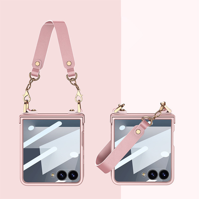 สําหรับเคสโทรศัพท์ Samsung Galaxy Flip 7 Flip 7 ฟิล์มเปลือกเคสในตัวสายรัดกระเป๋าถือ Flip 7 เคสกันกระ