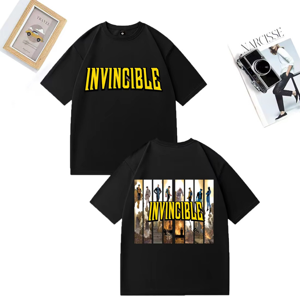 เสื้อยืดพิมพ์ลายตัวอักษร Invincible สไตล์ลำลอง ผ้าฝ้ายแท้ คอกลม แขนสั้น ยูนิเซ็กซ์ ไซส์ S-5XL