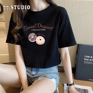 COD（พร้อมส่งจากกทม มาถึงใน 2วัน）เสื้อครอปแขนสั้น ผ้าคัตคอน นิ่มใส่สบาย #แขนสั้น 100%Cotton ลายการ์ตูน เสื้อยืดผู้หญิง
